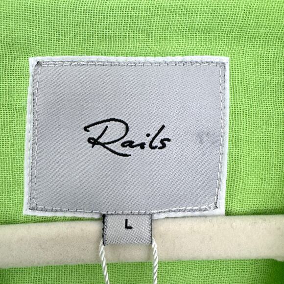 Rails Women Ellis Button Shirt Size L Organic Cotton Lightweight Jade Lime Green - Picture 3 of 11